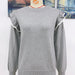 Color-Gray-Ruffled Knitwear Loose Solid Color round Neck Pullover Sweater Women-Fancey Boutique