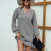 Color-Solid Color V Neck Button Mid Length Sweater Dress Women Autumn Winter Lantern Sleeve Sweater-Fancey Boutique