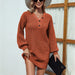 Color-Solid Color V Neck Button Mid Length Sweater Dress Women Autumn Winter Lantern Sleeve Sweater-Fancey Boutique