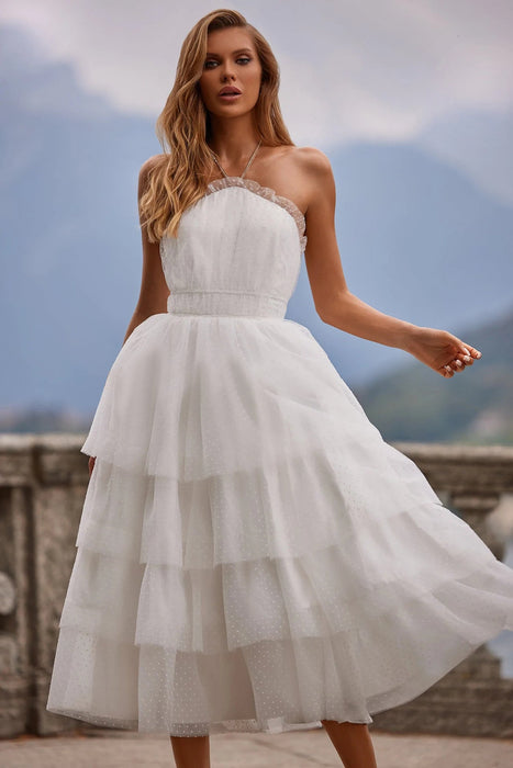 Color-White-Women Sleeveless Halter Dress Backless Dress-Fancey Boutique