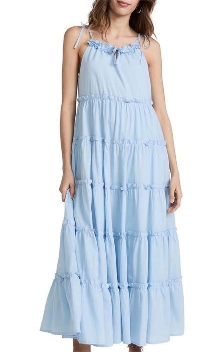 Color-Women Light Blue Wooden Ear Splicing Sling Dress-Fancey Boutique