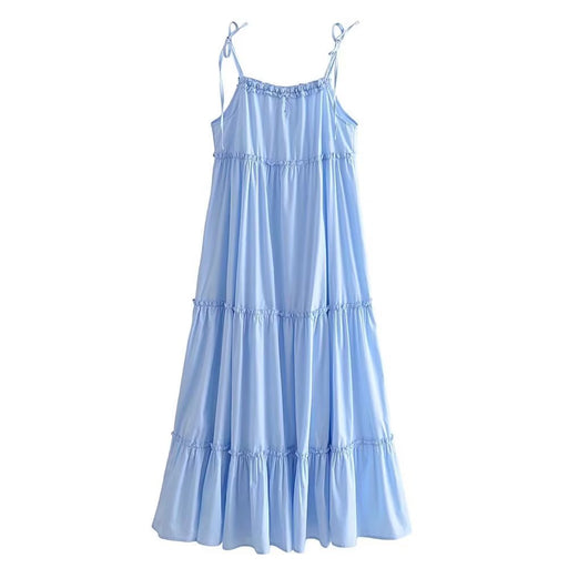 Color-Women Light Blue Wooden Ear Splicing Sling Dress-Fancey Boutique