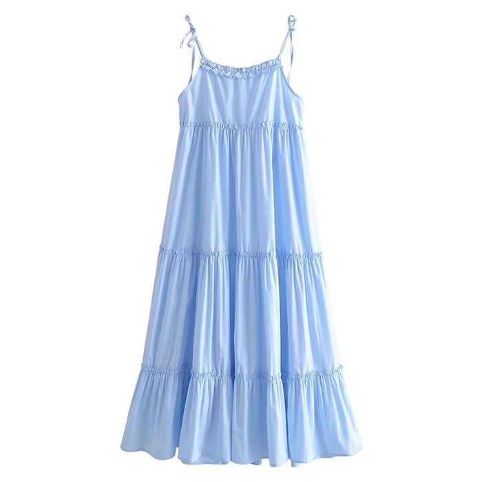 Color-Women Light Blue Wooden Ear Splicing Sling Dress-Fancey Boutique