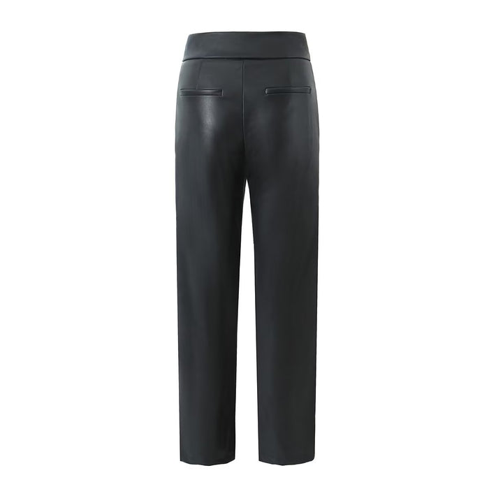 Color-Autumn Winter Women Clothing Straight Slim Fit Leather Pants Trousers-Fancey Boutique