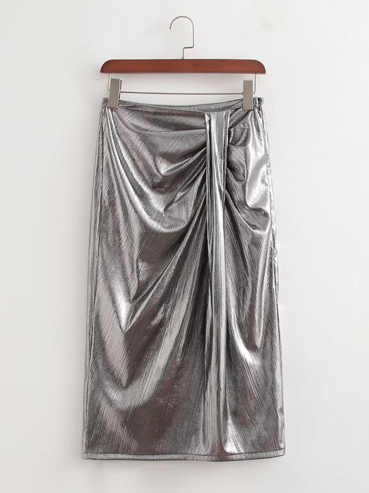 Color-Silver-Women Elegant Dress Summer Glossy Slimming Elegant Skirt-Fancey Boutique