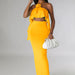 Color-Wrapped Chest Halter Ruffled Top Bare Cropped High Waist Split Dress Two-Piece Set 3D Decoration-Fancey Boutique