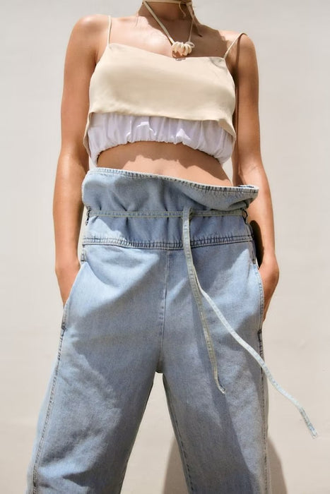 Color-Summer Women Clothing with Belt Pleated High Waist Jeans-Fancey Boutique