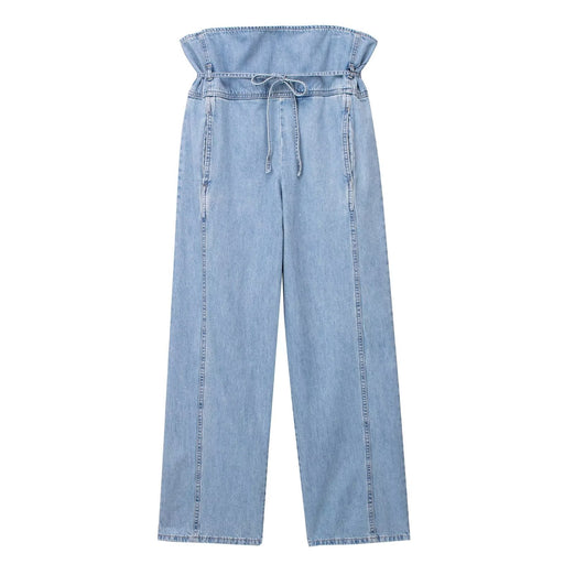 Color-Blue-Summer Women Clothing with Belt Pleated High Waist Jeans-Fancey Boutique
