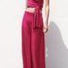 Color-Summer Women Pleated Decoration Hanging Collar Top Pants Suit-Fancey Boutique