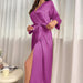 Color-Summer Sexy Emulation Silk Nightgown Women Long Sleeve Long Tie Bathrobe Morning Gowns Casual Homewear-Fancey Boutique