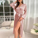 Color-Summer Sexy Emulation Silk Nightgown Women Long Sleeve Long Tie Bathrobe Morning Gowns Casual Homewear-Fancey Boutique