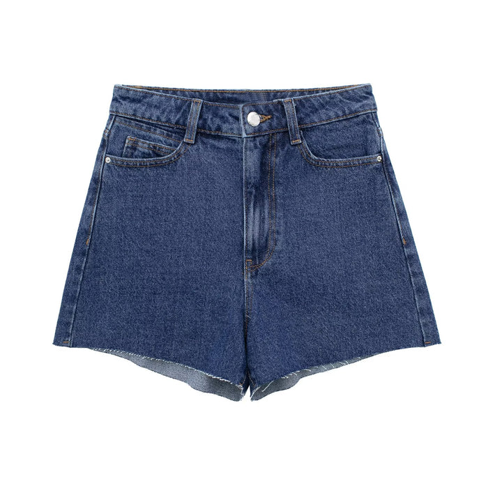Color-Retro High Waist Denim Shorts Niche Sexy Sexy Outer Wear Stretch Slim Fit All-Match Hem Frayed Pants-Fancey Boutique