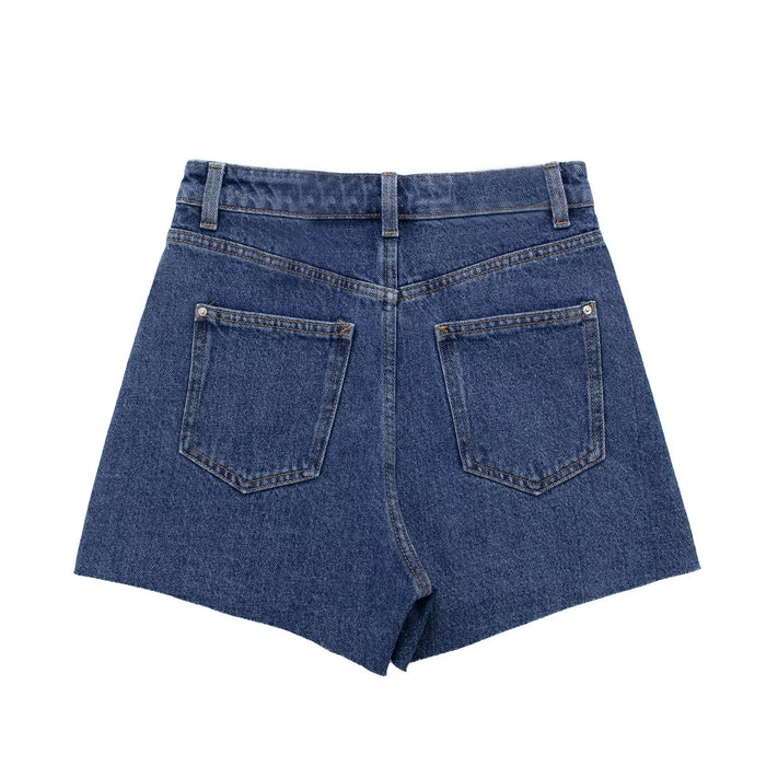 Color-Retro High Waist Denim Shorts Niche Sexy Sexy Outer Wear Stretch Slim Fit All-Match Hem Frayed Pants-Fancey Boutique