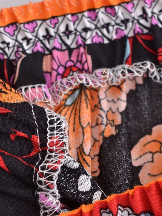Color-Ethnic Positioning Floral Lace-up Tassel Skirt Women Summer High Waist A line Skirt-Fancey Boutique