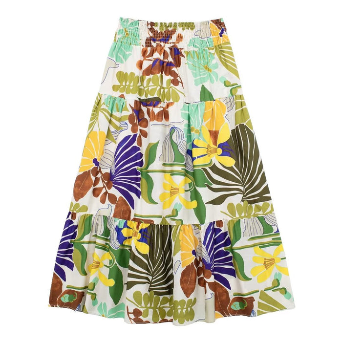 Color-Women Tropical Printed Midi Skirt-Fancey Boutique