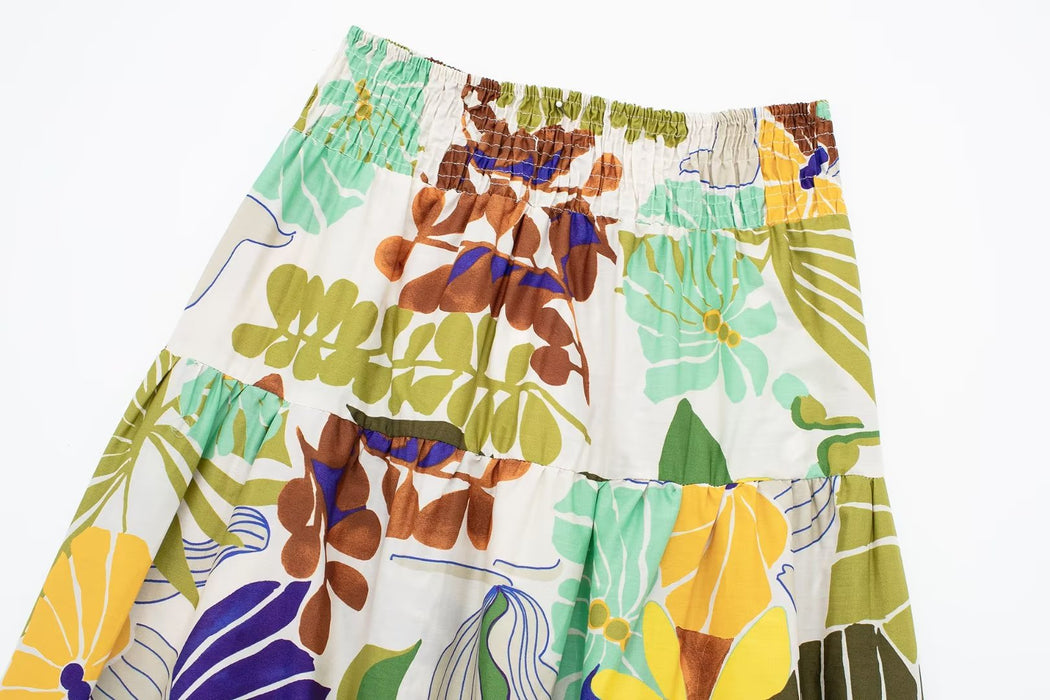 Color-Women Tropical Printed Midi Skirt-Fancey Boutique