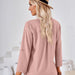 Color-Autumn Winter Solid Color V-neck Three-Quarter Sleeve Button Loose-Fitting T-shirt Top Women-Fancey Boutique
