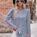 Color-Women round-Neck Puff Sleeve Brushed Sunken Stripe Solid Color Upper Clothes Long Sleeves T-shirt-Fancey Boutique