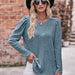 Color-Women round-Neck Puff Sleeve Brushed Sunken Stripe Solid Color Upper Clothes Long Sleeves T-shirt-Fancey Boutique