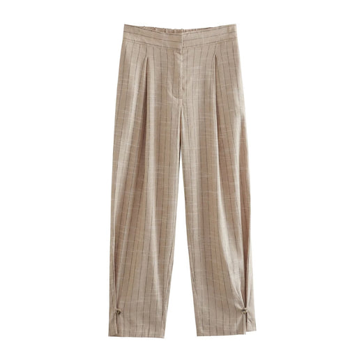 Color-Trousers-Women Linen Striped Blazer Short Top Pleated Pants Suits-Fancey Boutique