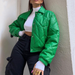 Color-Green Faux Leather Cotton Padded Coat for Women Winter Polo Collar Plaid Cotton Coat Jacket Cardigan-Fancey Boutique