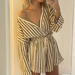 Color-Spring Women Clothing Beige Stripes Top Short Two Piece Set-Fancey Boutique