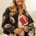 Color-Autumn Winter Corduroy Rugby Sequined Jacket Jacket Women Short Tassel Varsity Jacket-Fancey Boutique