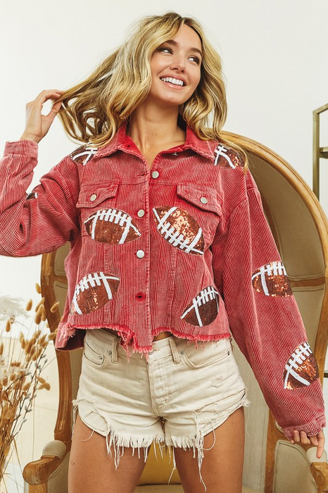 Color-Autumn Winter Corduroy Rugby Sequined Jacket Jacket Women Short Tassel Varsity Jacket-Fancey Boutique