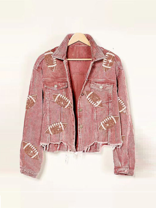 Color-Autumn Winter Corduroy Rugby Sequined Jacket Jacket Women Short Tassel Varsity Jacket-Fancey Boutique