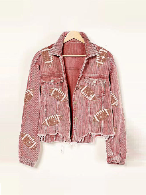 Color-Light Red-Autumn Winter Corduroy Rugby Sequined Jacket Jacket Women Short Tassel Varsity Jacket-Fancey Boutique