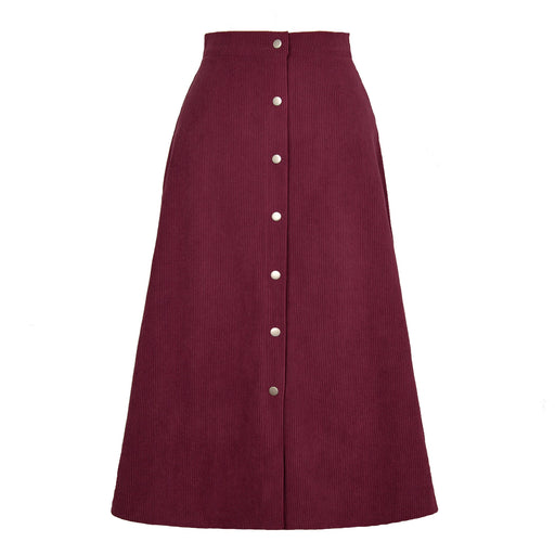 Color-Burgundy-Women Clothing Boutique Corduroy Skirt Single Breasted High Waist Autumn Winter Maxi Women Skirt-Fancey Boutique