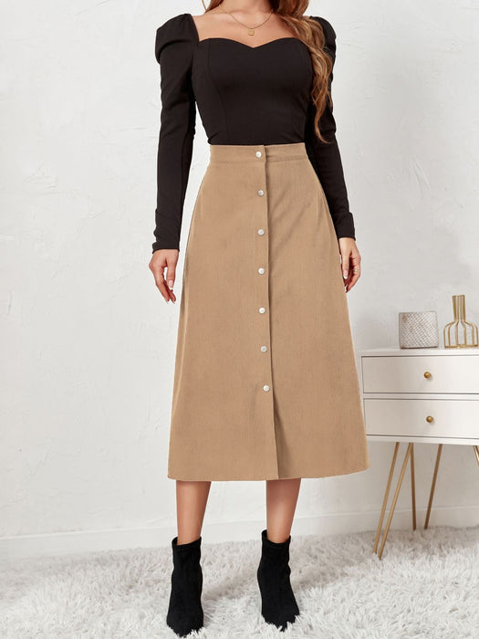 Color-Women Clothing Boutique Corduroy Skirt Single Breasted High Waist Autumn Winter Maxi Women Skirt-Fancey Boutique