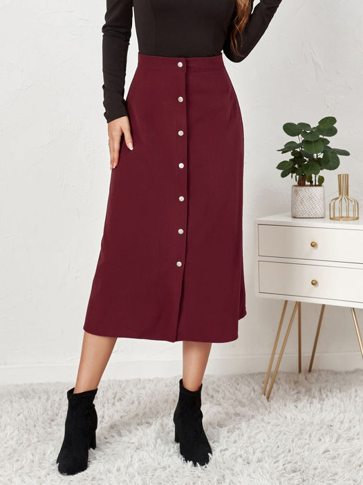 Color-Women Clothing Boutique Corduroy Skirt Single Breasted High Waist Autumn Winter Maxi Women Skirt-Fancey Boutique