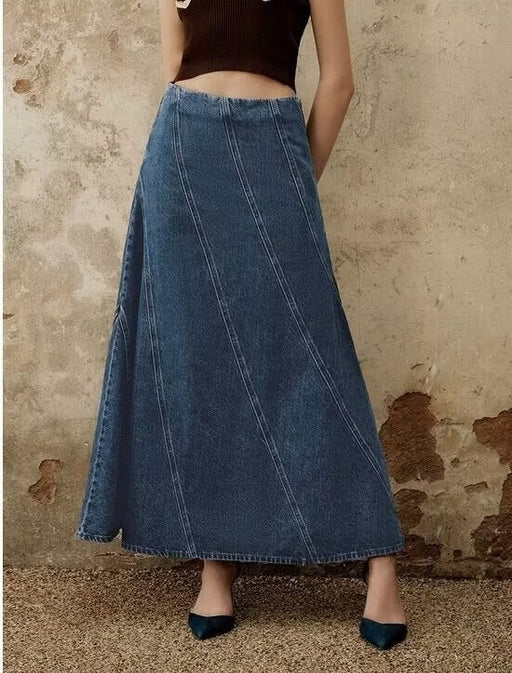 Color-Women Summer Graceful Fashionable Split Line Intellectual High Waist Denim Skirt-Fancey Boutique