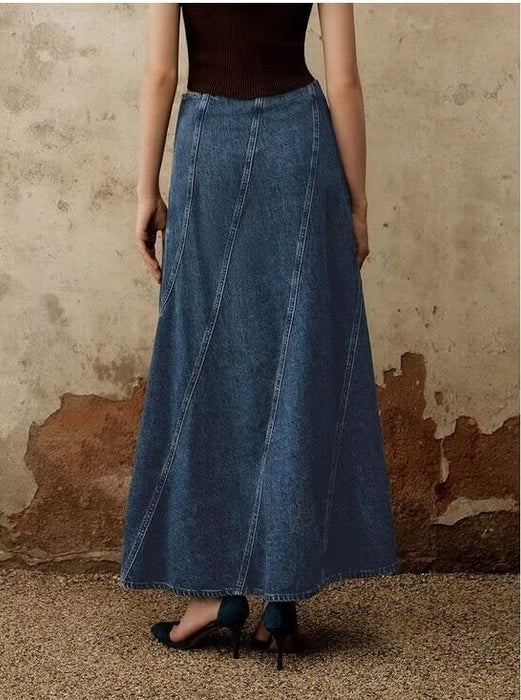 Color-Women Summer Graceful Fashionable Split Line Intellectual High Waist Denim Skirt-Fancey Boutique