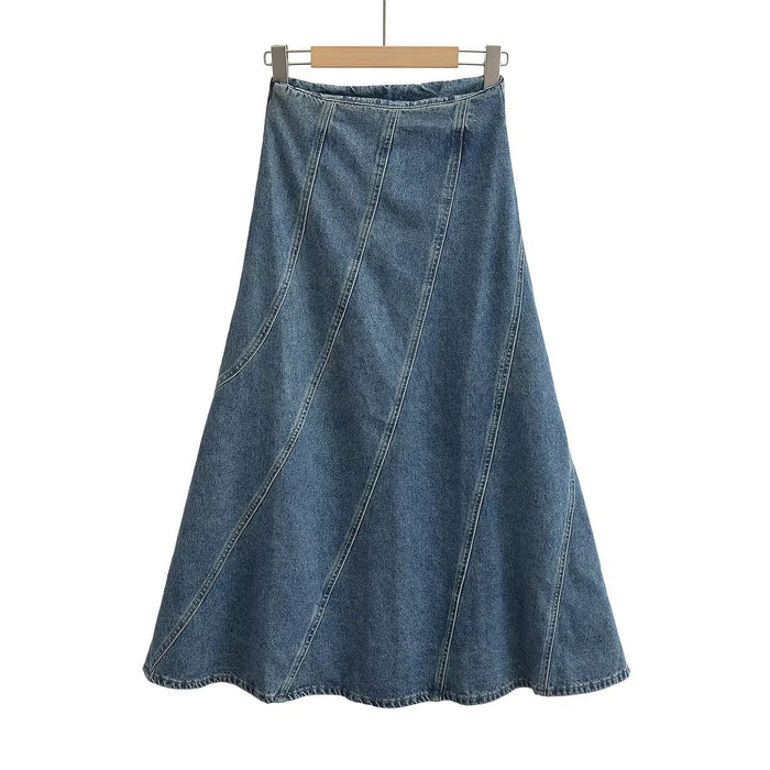 Color-Women Summer Graceful Fashionable Split Line Intellectual High Waist Denim Skirt-Fancey Boutique