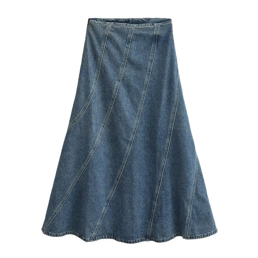 Color-Blue-Women Summer Graceful Fashionable Split Line Intellectual High Waist Denim Skirt-Fancey Boutique