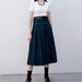 Color-Autumn Winter Solid Blue High Waist Stitching High-End Long Skirt Pleated Skirt Skirt-Fancey Boutique