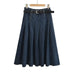 Color-Autumn Winter Solid Blue High Waist Stitching High-End Long Skirt Pleated Skirt Skirt-Fancey Boutique