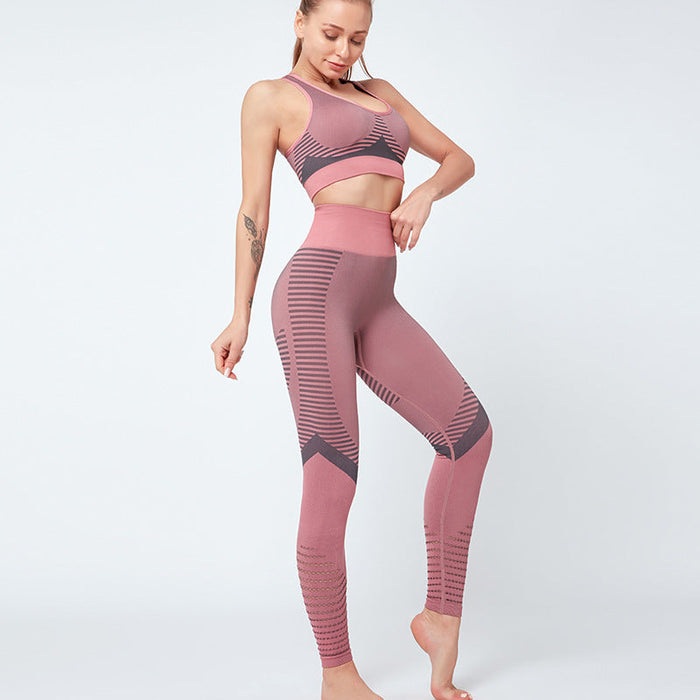 Color-Two Piece Stretch Push up Sports Bra Breathable Quick Drying High Waist Workout Yoga Sport Pants Suit Women-Fancey Boutique