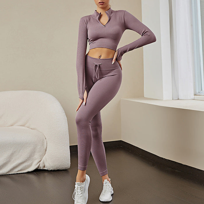 Color-Solid Color Seamless Sports Yoga Suit Long Sleeved T shirt Popular Moisture Wicking Running Fitness Clothes Women-Fancey Boutique