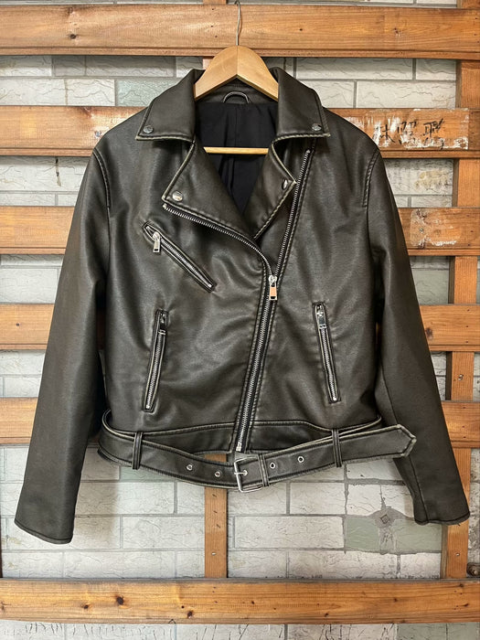 Color-Black-Spring Autumn Retro Loose Faux Leather Motorcycle Jacket Coat Women-Fancey Boutique