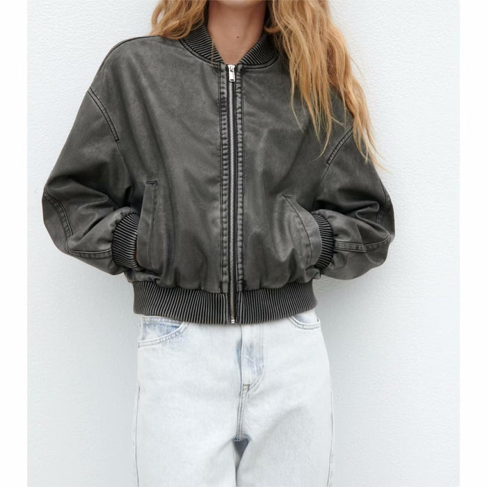 Color-Summer Women Street Wash Effect Bomber Jacket-Fancey Boutique