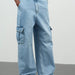 Color-Light Blue Jeans for Women Summer Sexy Big Pocket Straight Cargo Trousers-Fancey Boutique