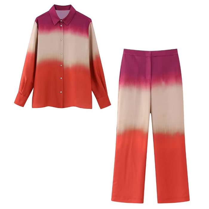 Color-Summer Women Clothing Tie Dye Printed Shirt Mid Waist Straight Trousers-Fancey Boutique