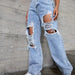 Color-Retro Blue-Jeans Quality High Waist Retro Blue Washed Ripped Straight Jeans Women Trend-Fancey Boutique