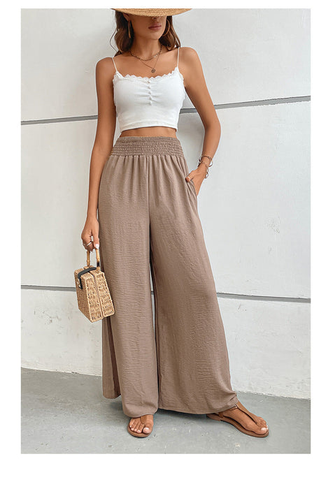 Color-Brown-Women Clothing Summer Solid Color Flared Wide Leg Pants-Fancey Boutique