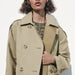 Color-Fall Women Clothing Collared Long Sleeve Contrast Color Loose Trench Coat-Fancey Boutique