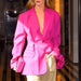 Color-Small Blazer Women Autumn Design French Bright Eye Rose Red Waist Trimming Coat-Fancey Boutique