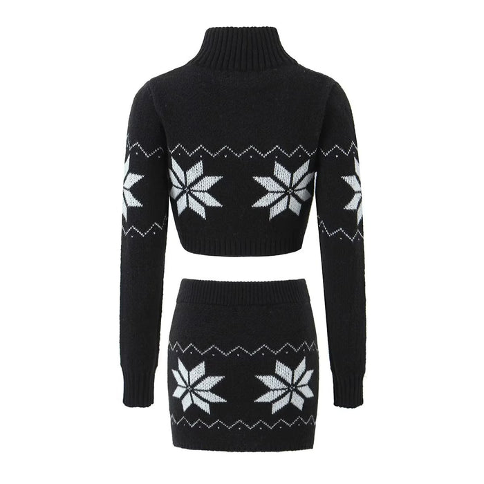 Color-Summer Women Clothing Zipper Short Snowflake Sweater Sweater-Fancey Boutique